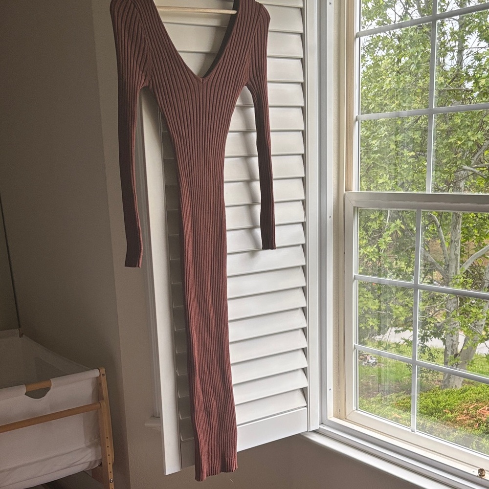 Hera Collection Ribbed Long Sleeve Maxi Dress in Rust - Picture 2 of 4